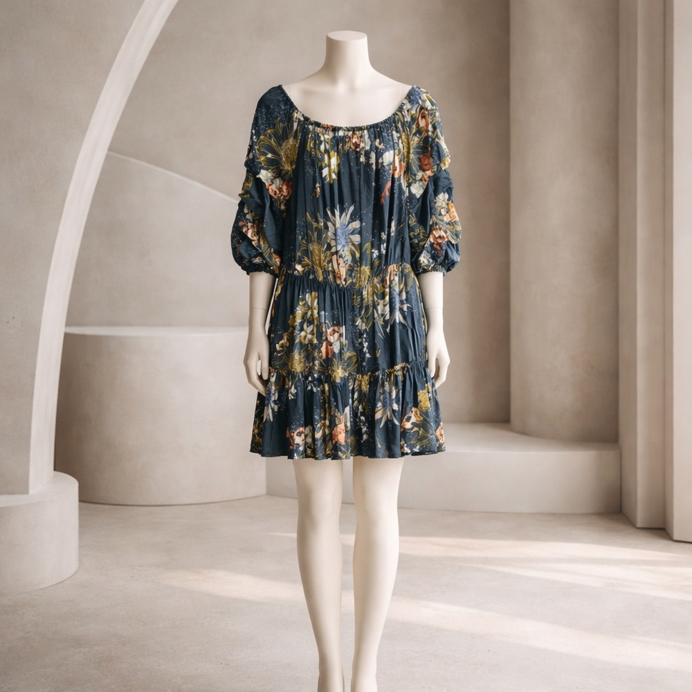Showpo Womens Over The Shoulders Bell Sleeves Navy Floral Dress Size 20 NWT